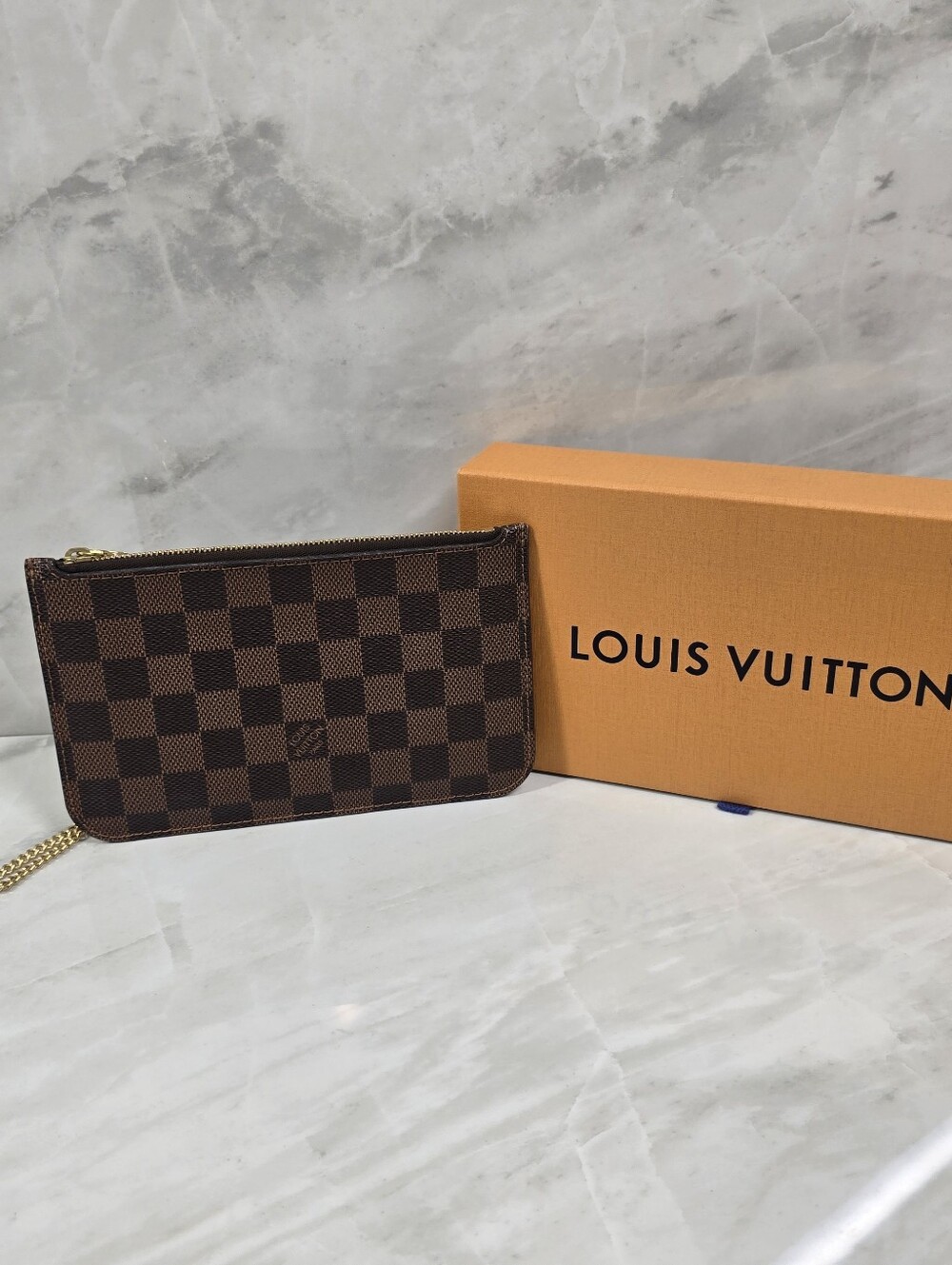 Louis Vuitton Damier Ebene Zippy Coin Purse with Chain - Brown